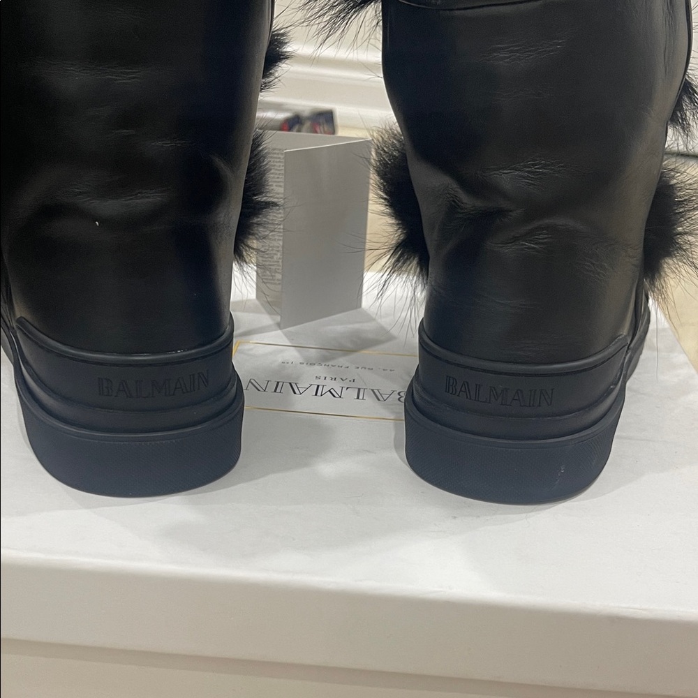 Balmain Black Fur Combat Boots - Picture 6 of 9